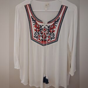 Chenault Ivory Blouse with Colorful Embroidery